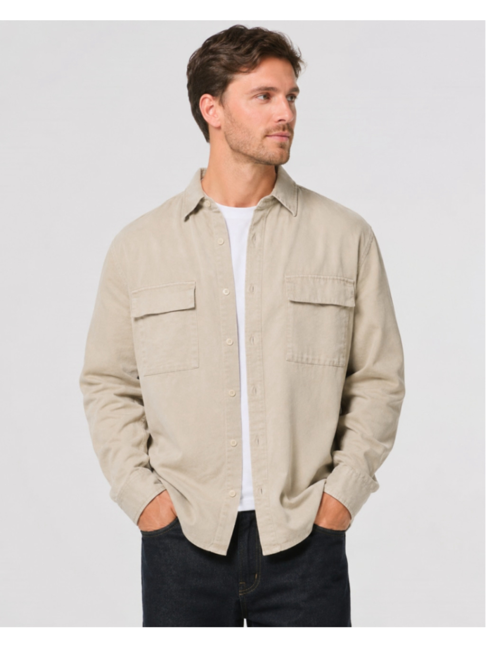 Vintage Y2K J. Ferrar Mens M Faux Suede Shirt Tan Beige Overshirt Button Up